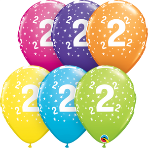 Age 2 Qualatex 11" Assorted Latex Balloons (Pack of 6)