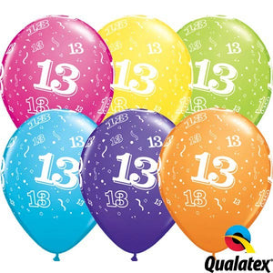 Age 13 Qualatex 11" Assorted Latex Balloons (Pack of 6)