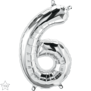 16" Silver Air Filled Number 6 Balloon