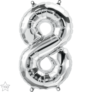 16" Silver Air Filled Number 8 Balloon