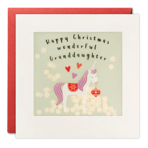 Granddaughter Unicorn Christmas Paper Shakies Card
