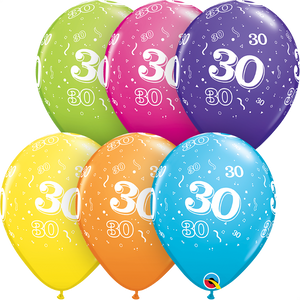 Age 30 Qualatex 11" Assorted Latex Balloons (Pack of 6)