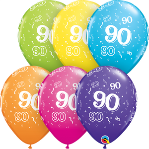 Age 90 Qualatex 11" Assorted Latex Balloons (Pack of 6)