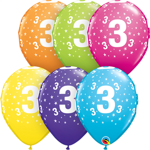 Age 3 Qualatex 11" Assorted Latex Balloons (Pack of 6)