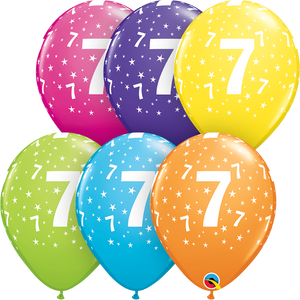 Age 7 Qualatex 11" Assorted Latex Balloons (Pack of 6)