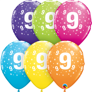 Age 9 Qualatex 11" Assorted Latex Balloons (Pack of 6)