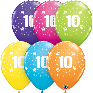 Age 10 Qualatex 11" Assorted Latex Balloons (Pack of 6)