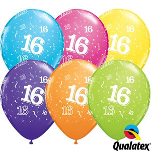 Age 16 Qualatex 11" Assorted Latex Balloons (Pack of 6)