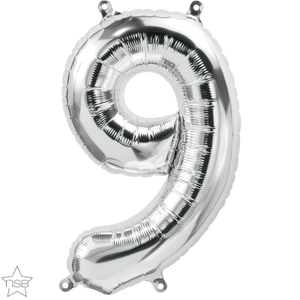 16" Silver Air Filled Number 9 Balloon