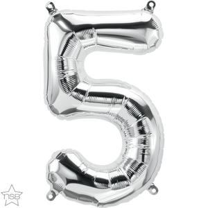 16" Silver Air Filled Number 5 Balloon