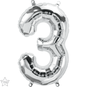 16" Silver Air Filled Number 3 Balloon