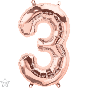16" Rose Gold Air Filled Number 3 Balloon