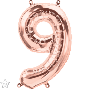 16" Rose Gold Air Filled Number 9 Balloon