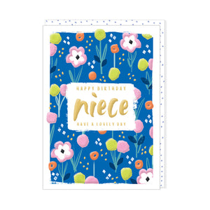 Happy Bithday Niece - Blue floral pattern