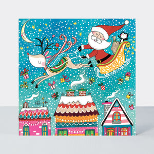 Santa on Rooftops - Xmas Jigsaw Card