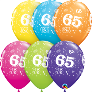 Age 65 Qualatex 11" Assorted Latex Balloons (Pack of 6)