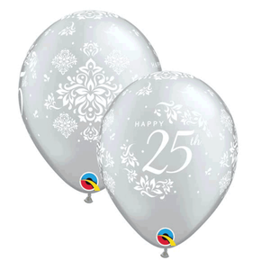 11" 25th Anniversary Silver Damask Latex (Pack of 6)